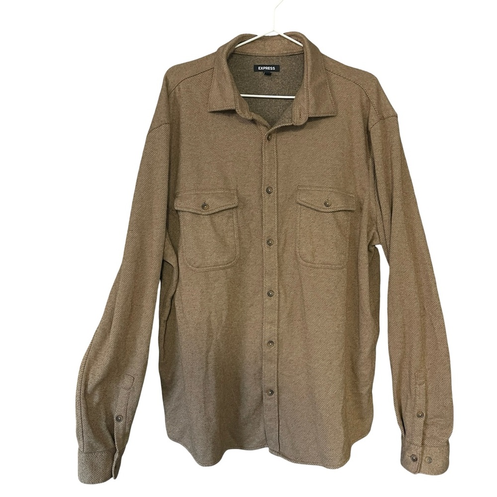Express Men’s Button Up Shirt Jacket XL Brown Twill Casual Layering